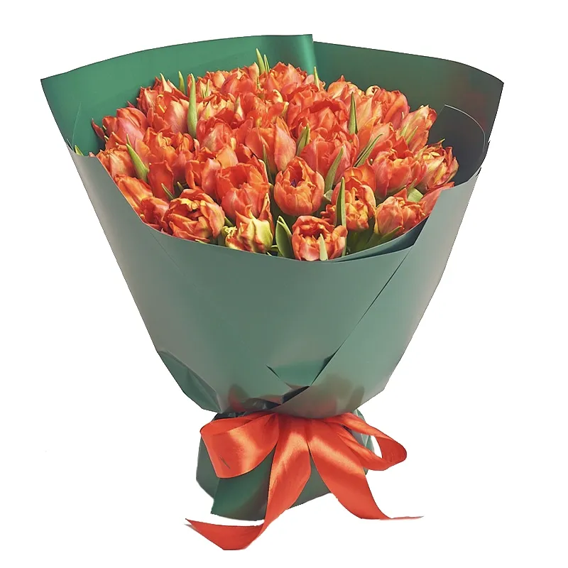 Букет из 35 красных пионовидных тюльпанов